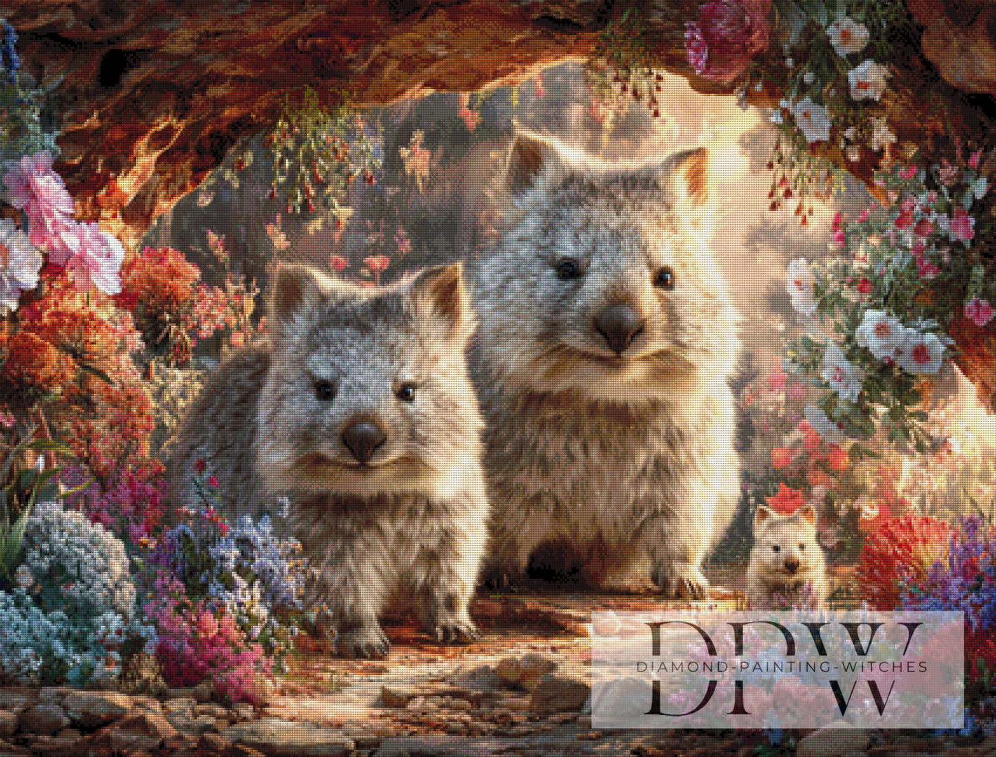 Wombat Familienfoto by Moonlight 105x80cm mit 300 Farben DPW-4945