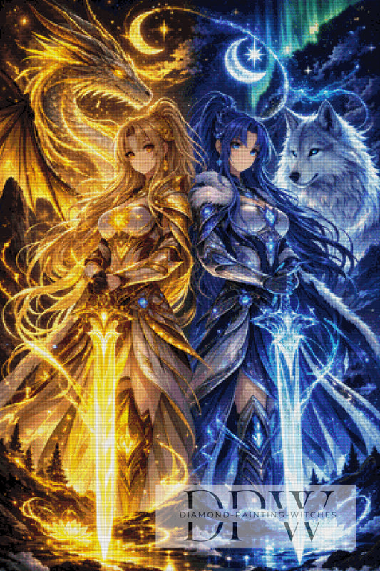 Wolfdragon Sisters by Elly_A.I. 70x105cm mit 220 Farben DPW-5101