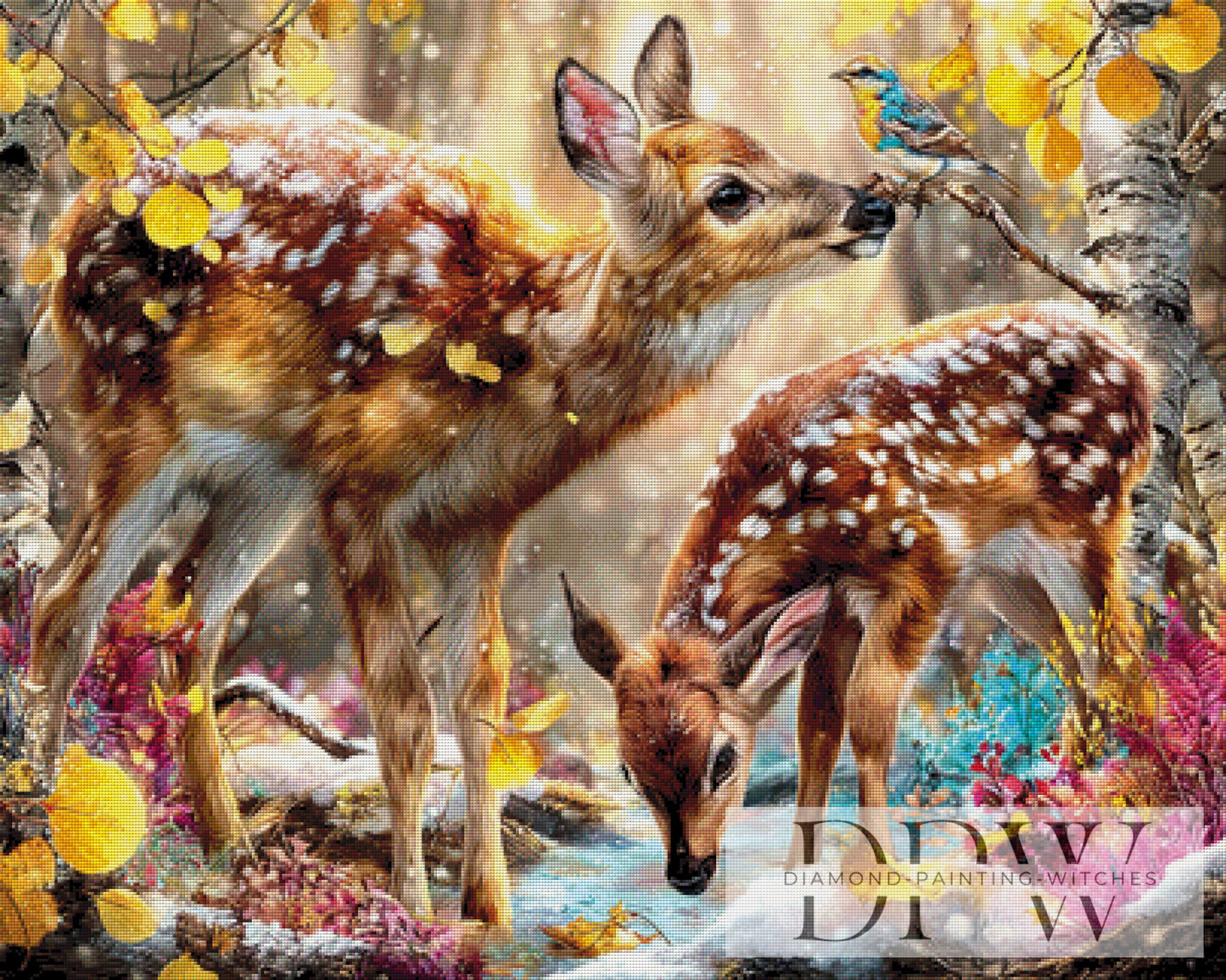 Rehfamilie im Gold des Herbstes by Lisa Morgan 100x80cm mit 340 Farben DPW-5175