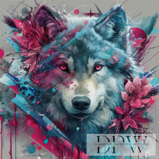 Wolf Portrait by Sweet_Loco_AI 80x80cm mit 200 Farben DPW-5178