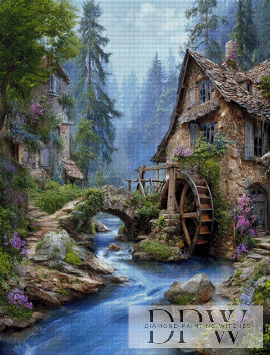 Mühle am Bergbach by Maggie 80x105cm mit 190 Farben DPW-5245