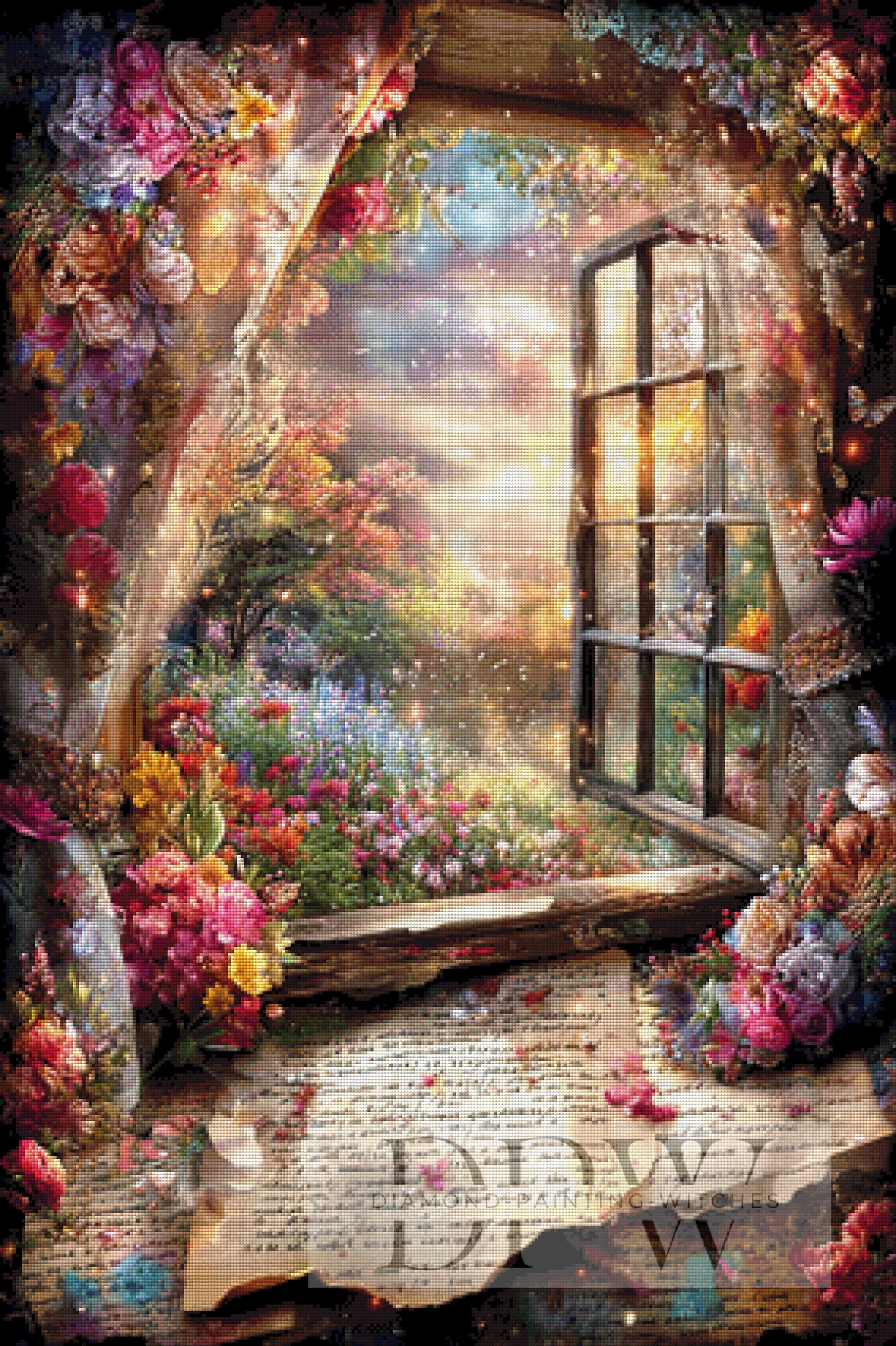 Vintage Fenster zum Paradies by ellufija 70x105cm mit 320 Farben DPW-6031