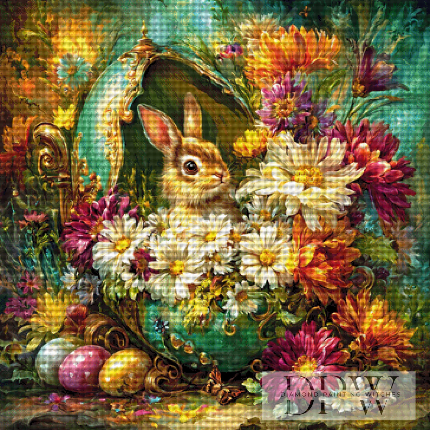 Heiner der Blumenhasi by CreatiVart 90x90cm mit 350 Farben DPW-6104