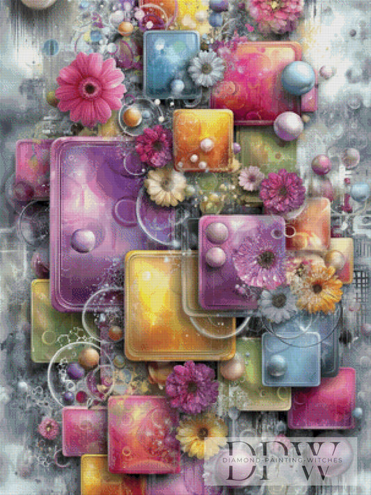 Blüten in Farbquadraten by CleoDora 75x100cm mit 300 Farben DPW-6118