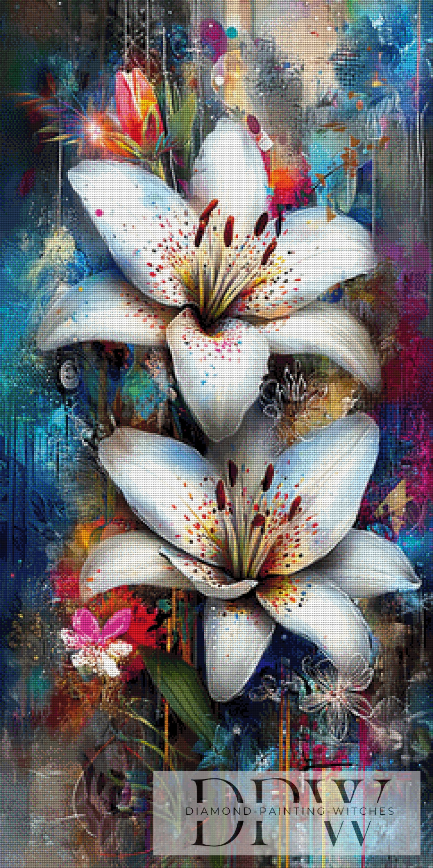 Lilien im Farbensturm by ellufija 60x120cm mit 380 Farben DPW-6279