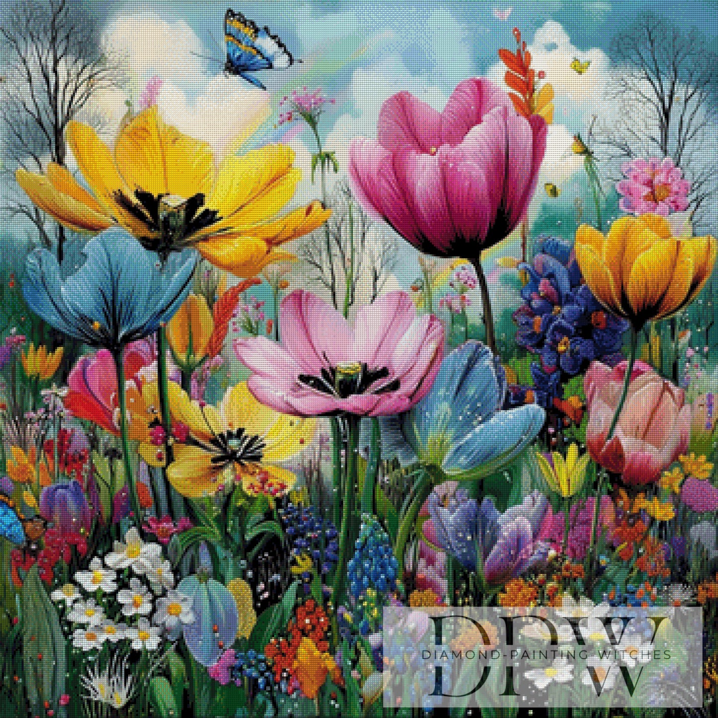 Bunte Blumenwiese by QN 90x90cm mit 370 Farben DPW-634