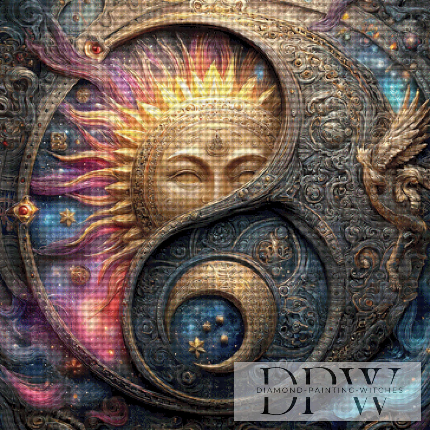 Sonne Mond & Sterne by Elly_A.I 90x90cm mit 250 Farben DPW-6360