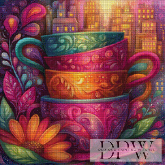 Tassenstapel I by Elly_A.I. 60x60cm mit 240 Farben DPW-6388
