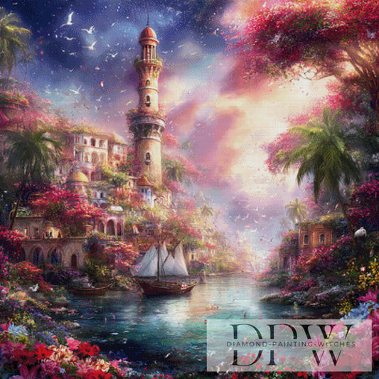 Turmstadt am Meer by ellufija 100x100cm mit 360 Farben DPW-6420
