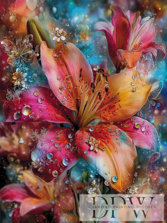 Lilien im Lichtregen by CleoDora 75x100cm mit 380 Farben DPW-6472