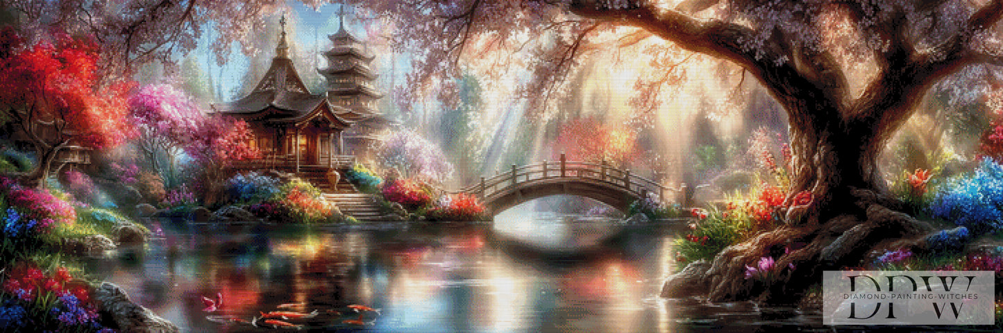 Pagode im Blütenschein by ellufija 180x60cm mit 370 Farben DPW-6487