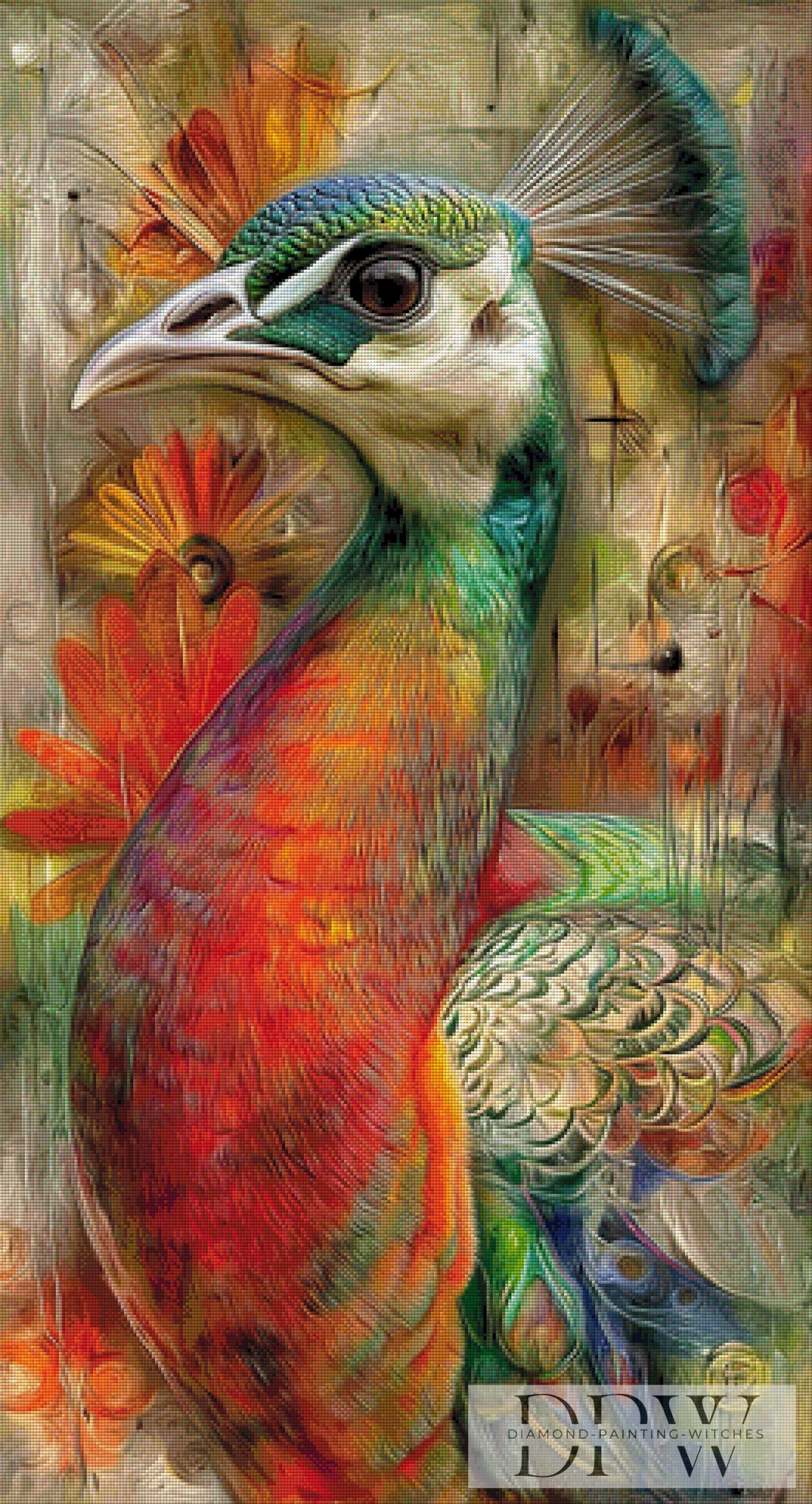 Der Pfau aus Feuerfarben by CleoDora 65x120cm mit 290 Farben DPW-6497
