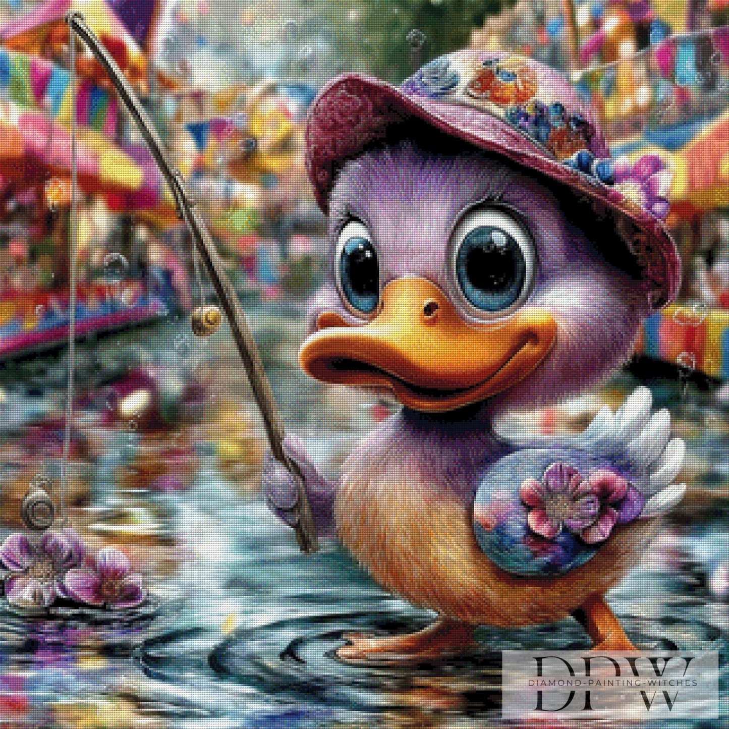Ente beim Angeln by CleoDora 80x80cm mit 320 Farben DPW-6509