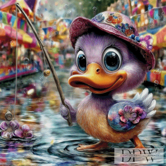 Ente beim Angeln by CleoDora 80x80cm mit 320 Farben DPW-6509