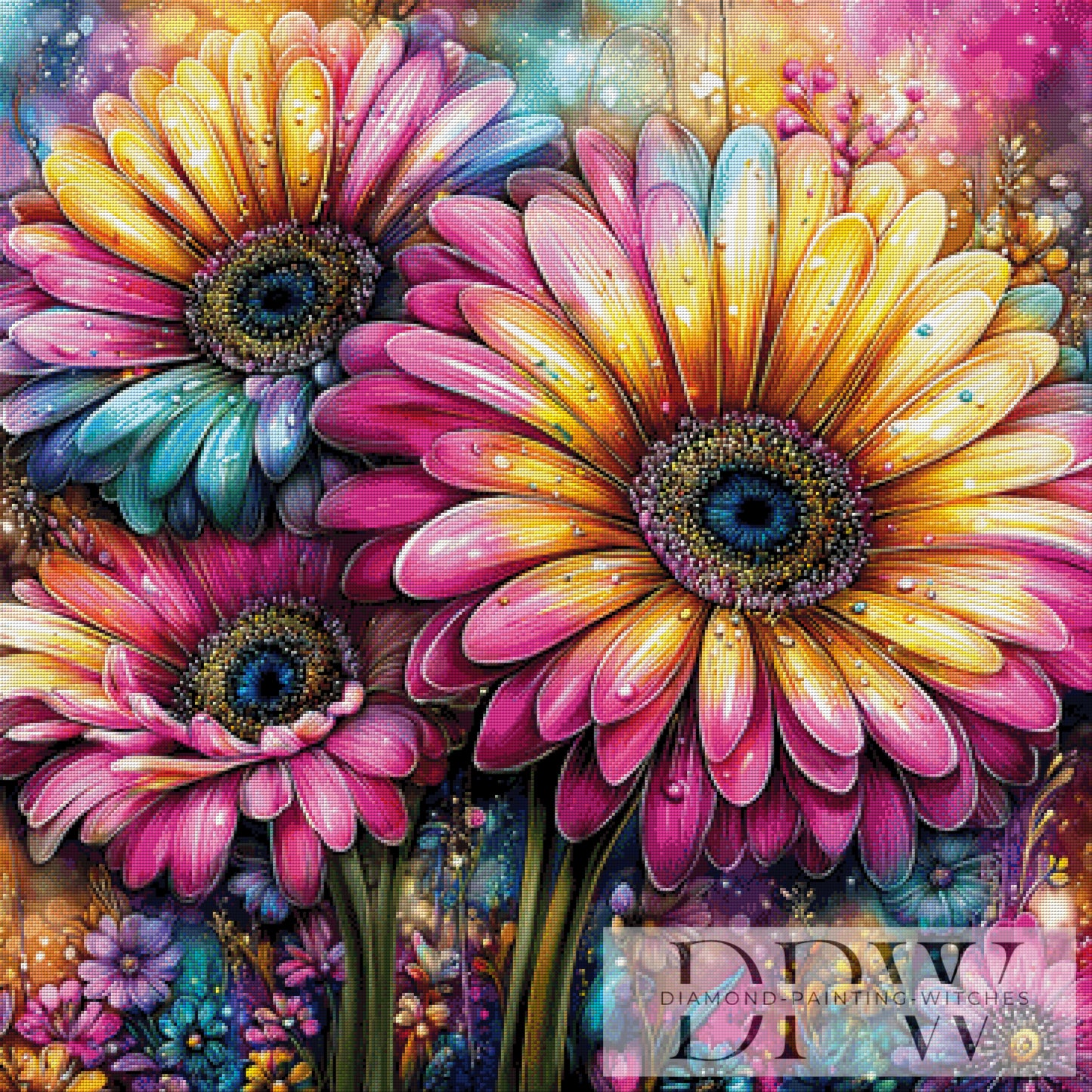 Tanz der Regenbogenblüten by theA.art 90x90cm mit 420 Farben DPW-6553