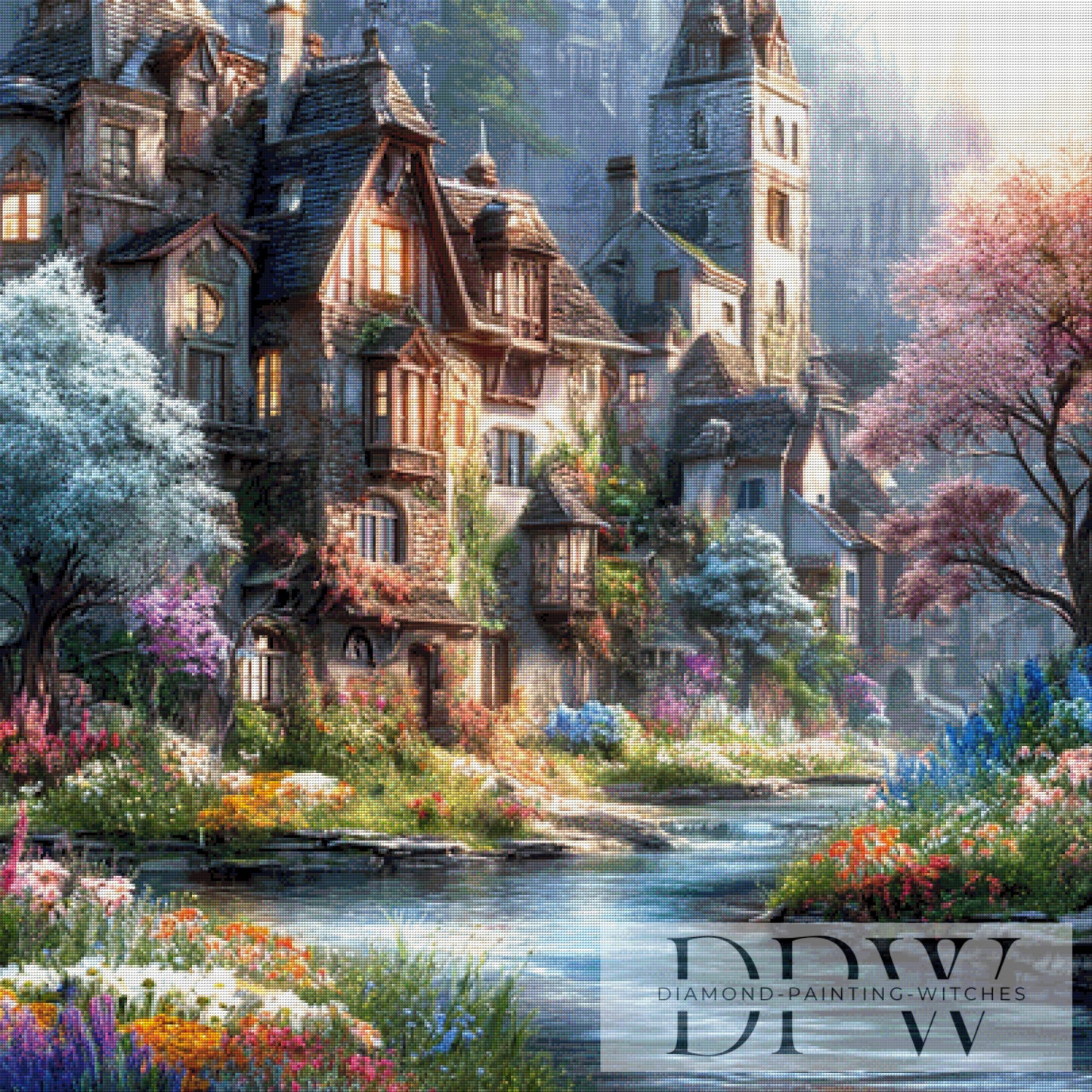Das Dorf im Blütenlicht by ellufija 100x100cm mit 350 Farben DPW-6595