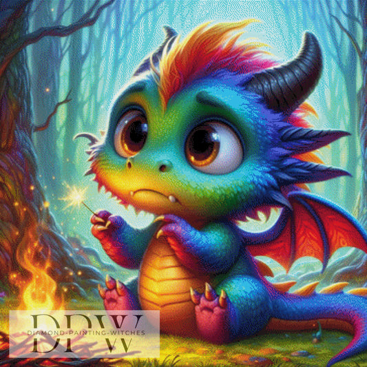 Drache mit Wunderkerze by Casalla Vendetta ,90x90cm mit 380 Farben DPW-678