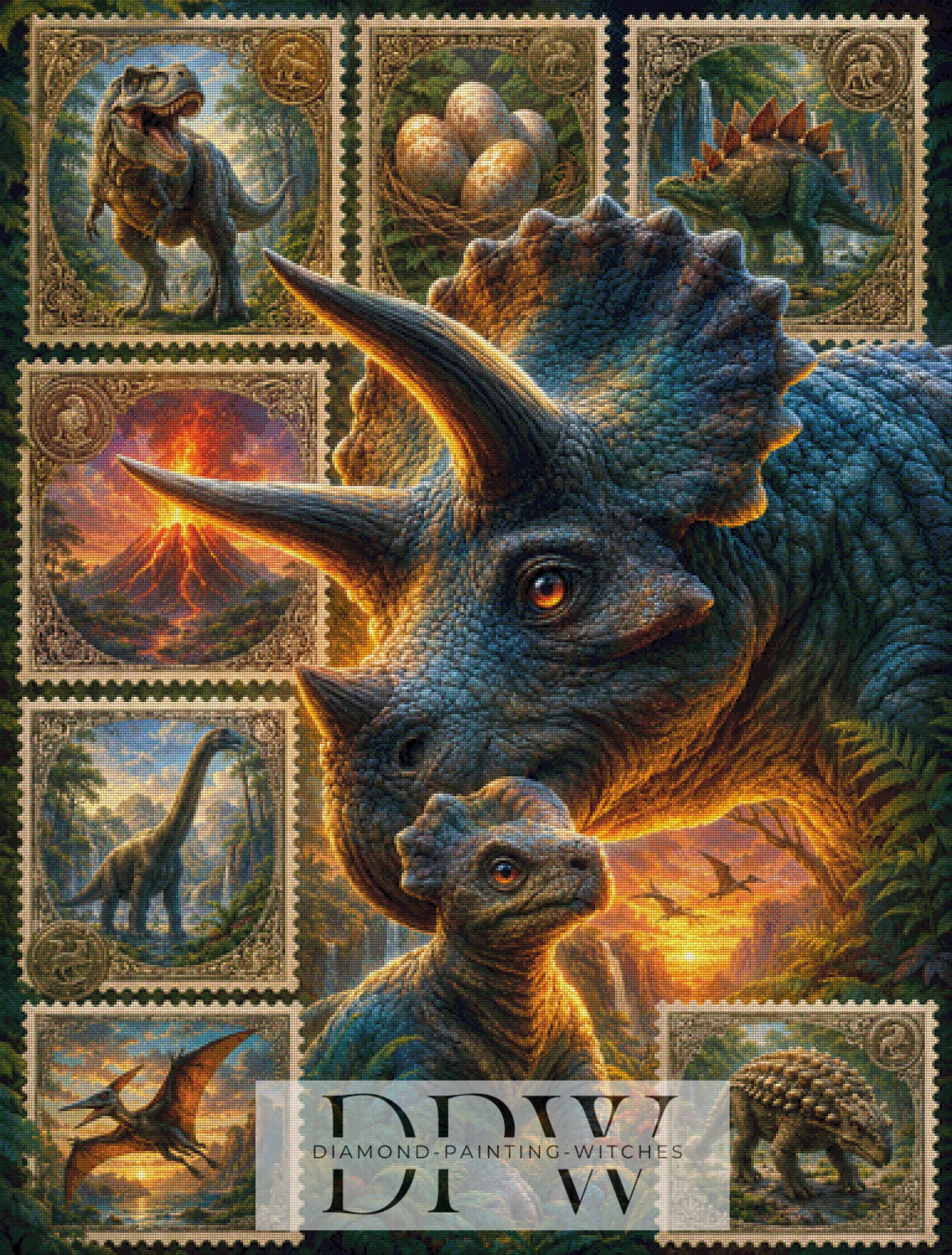 Briefmarken Dinosaurier V by Elly_A.I  mit 250 Farben