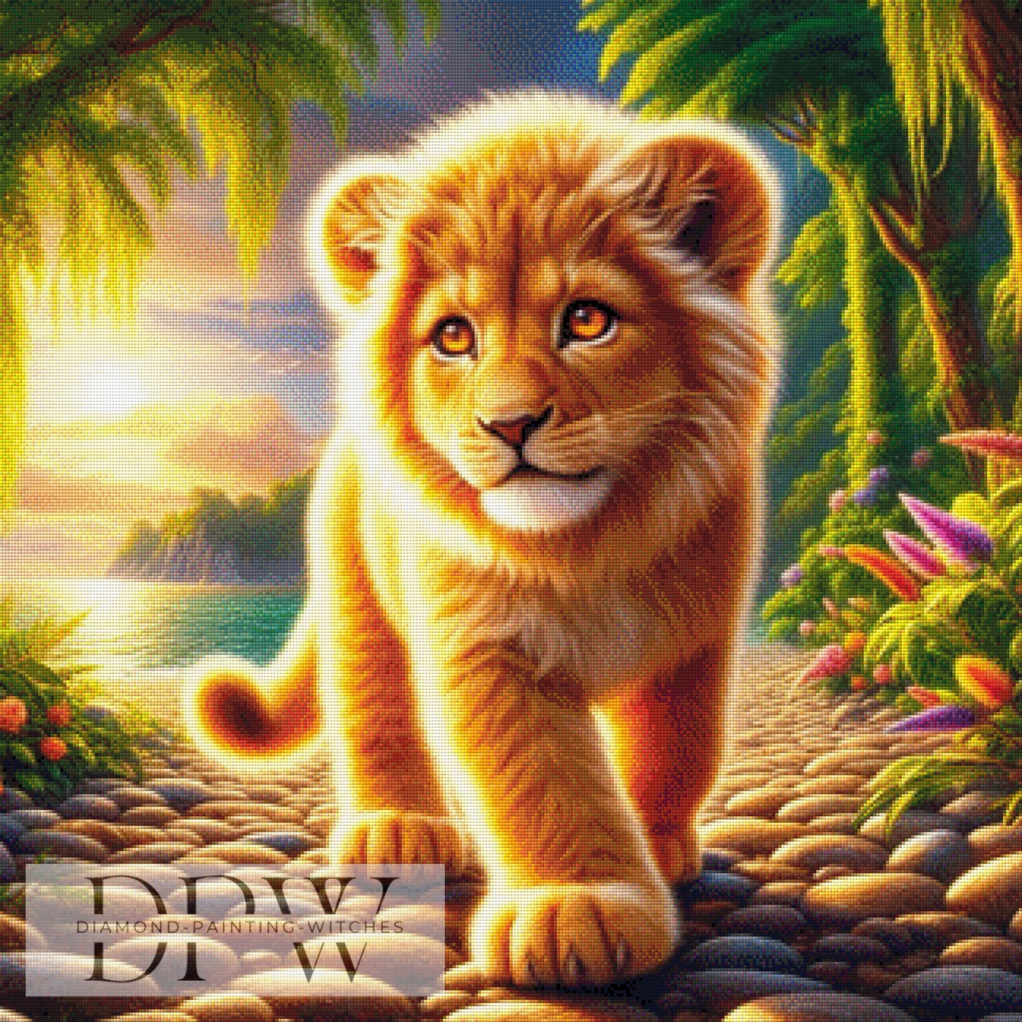 Kleiner Löwe am Strand by CreatiVart, 80x80cm mit 260 Farben DPW-802