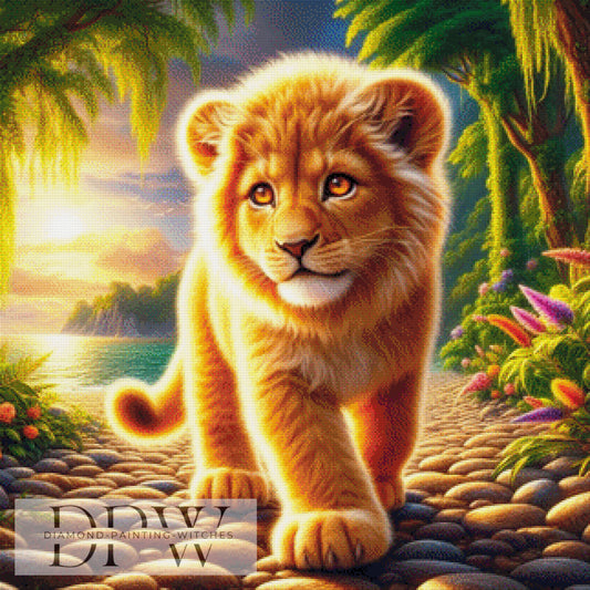 Kleiner Löwe am Strand by CreatiVart, 80x80cm mit 260 Farben DPW-802