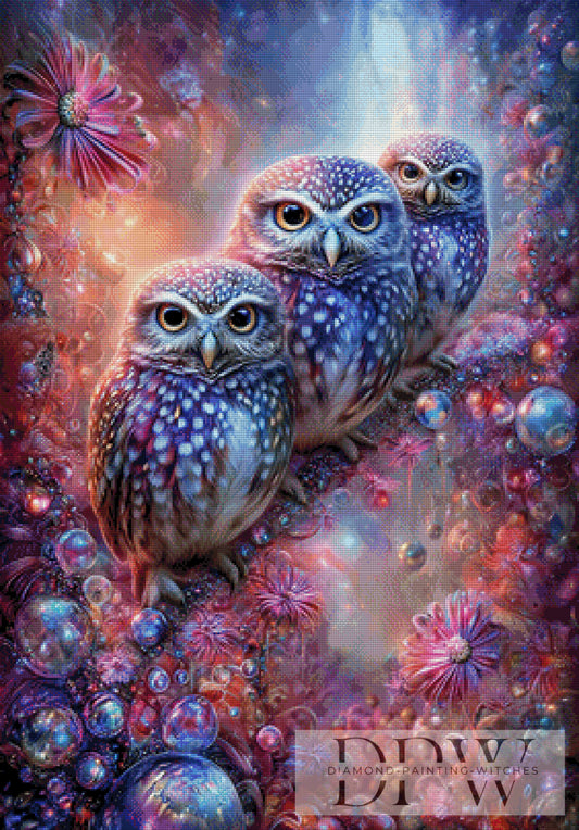 Three little Owls by Catill 90x90cm mit 250 Farben DPW-837