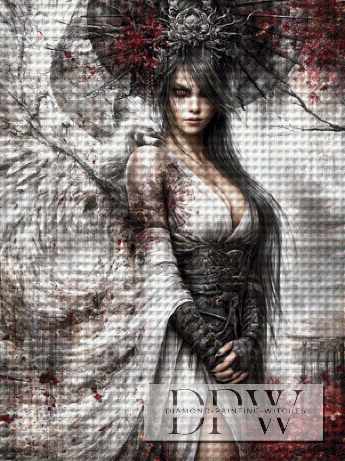 Red-Eyed Gothic Angel by Sweet_Loco_AI mit 110 Farben