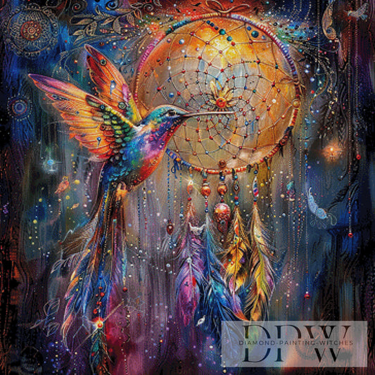 Kolibri trifft Traumfänger by Catill 90x90cm mit 370 Farben DPW-887