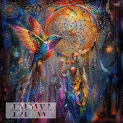 DPW-887 Kolibri trifft Traumfänger by Catill 90x90cm  370 Farben **SOFORTKAUF** ECKIGE Steine