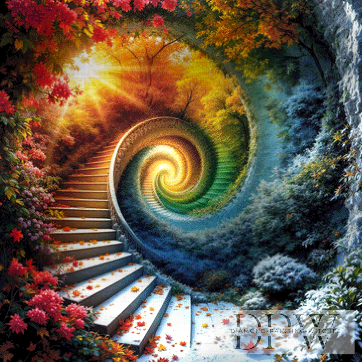 Im Strudel der Jahreszeiten by QN, 90x90cm mit 370 Farben DPW-901