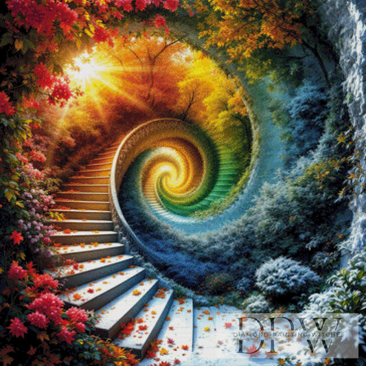Im Strudel der Jahreszeiten by QN, 90x90cm mit 370 Farben DPW-901