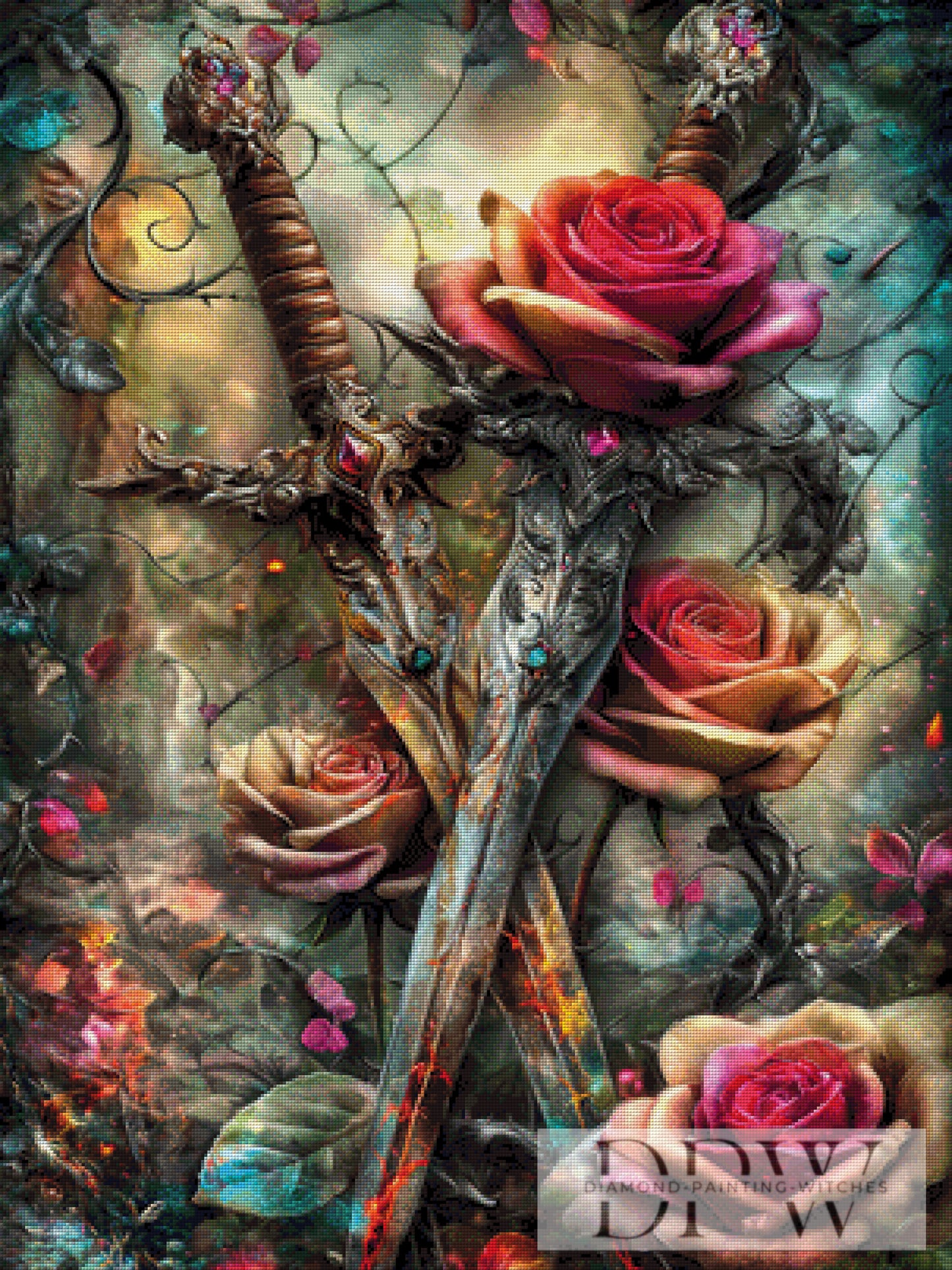 Rosen und Schwerter by CreatiVart 75x100cm mit 350 Farben DPW-733