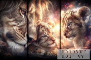 Limited Edition 24 Dreiteiler Lion Family by ellufija 141,5x100cm 100-150 Farben **ECKIGE STEINE**