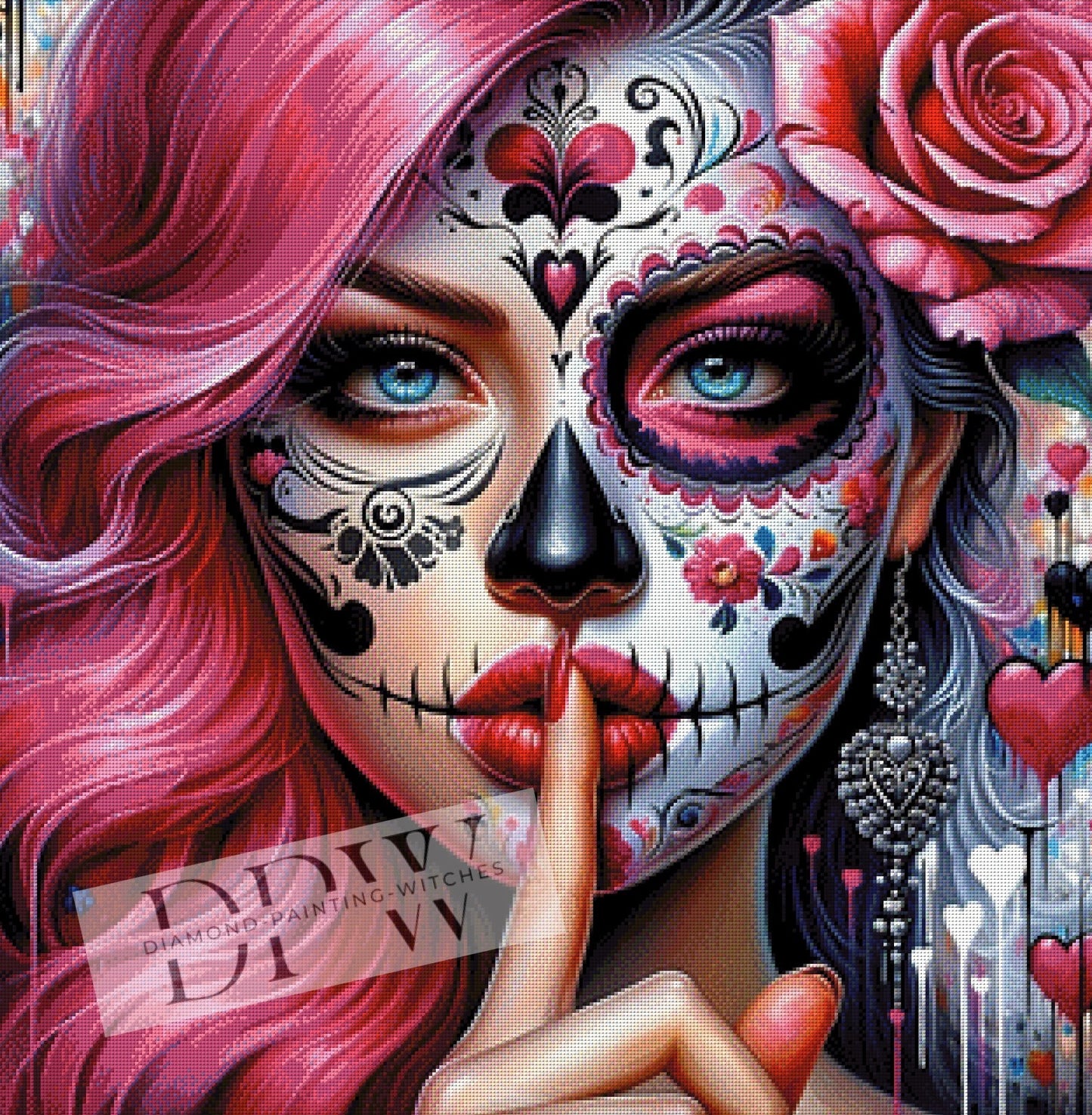 Pink Muerta by CaroFelicia, 80x80cm mit 300 Farben DPW-011