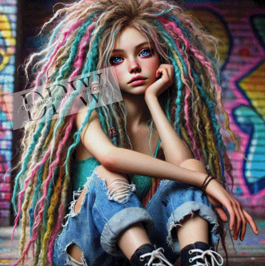 Rasta Punk Girl by Casalla Vendetta, 90x90cm mit 350 Farben DPW-325