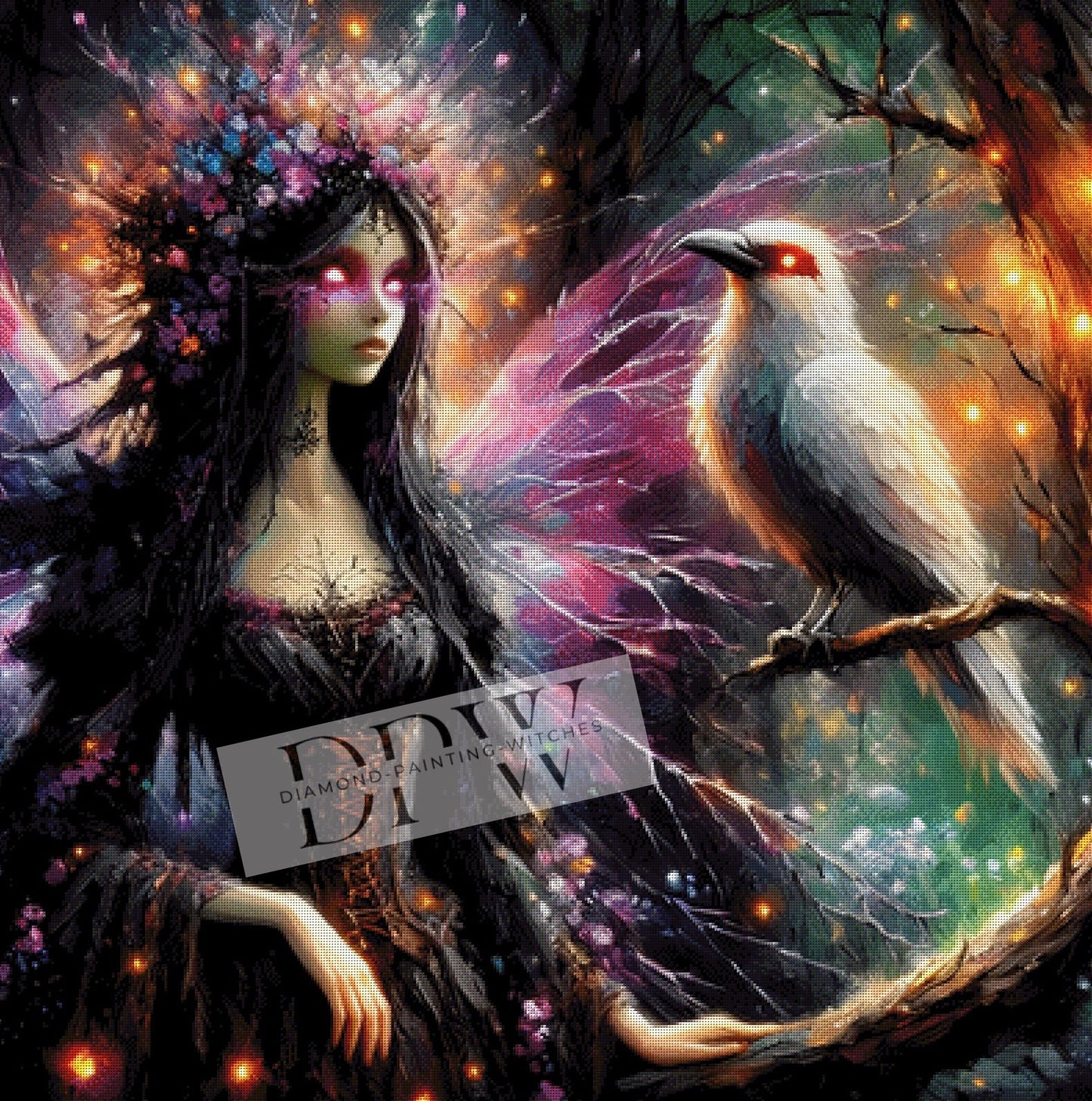 The Witch and her Raven by Luna, 100x100cm mit 350 Farben DPW-026