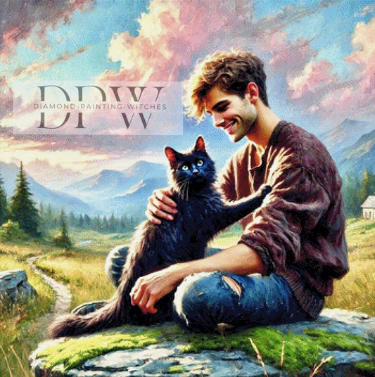 Typ mit Katze by Luna, 90x90cm mit 310 Farben DPW-407